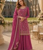 Pink chinon semi stitched suit with embroidery & sequence work