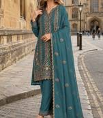Teal blue silk suit with embroidery & Sequin work
