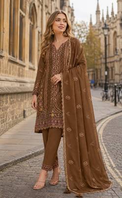 Brown silk suit with embroidery & Sequin work 1