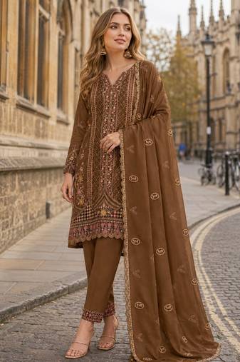 Brown silk suit with embroidery & Sequin work