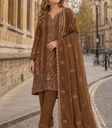 Brown silk suit with embroidery & Sequin work