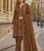 Brown silk suit with embroidery & Sequin work