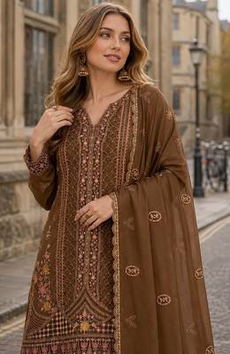 Brown silk suit with embroidery & Sequin work 2