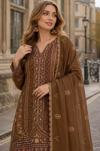 Brown silk suit with embroidery & Sequin work