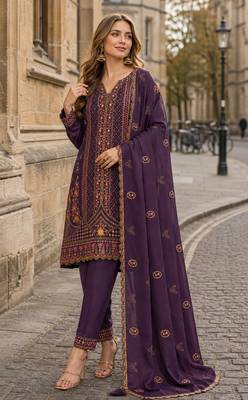 Purple silk suit with embroidery & Sequin work 1