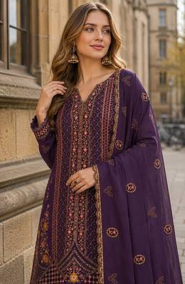 Purple silk suit with embroidery & Sequin work 2