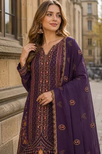 Purple silk suit with embroidery & Sequin work