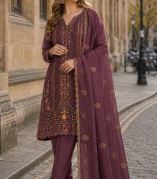 Wine silk suit with embroidery & Sequin work