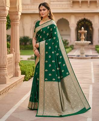 Sea green soft silk blend saree with zari weaving meenakari design 2
