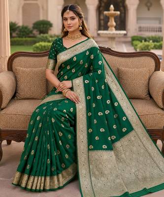 Sea green soft silk blend saree with zari weaving meenakari design 3