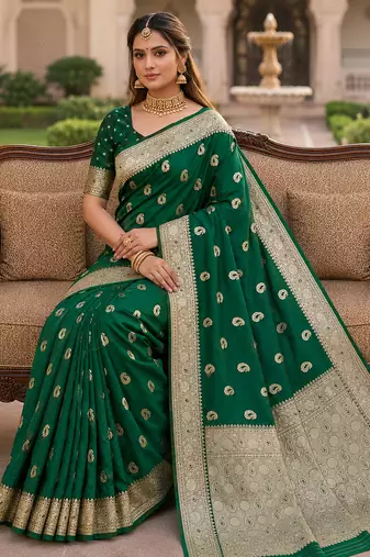 Sea green soft silk blend saree with zari weaving meenakari design