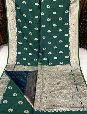 Sea green soft silk blend saree with zari weaving meenakari design 4