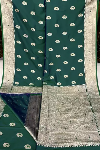 Sea green soft silk blend saree with zari weaving meenakari design