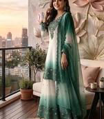 Teal premium dual tone georgette embroidered palazzo suit