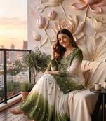 Olive premium dual tone georgette embroidered palazzo suit