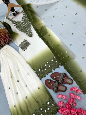 Olive premium dual tone georgette embroidered palazzo suit 2