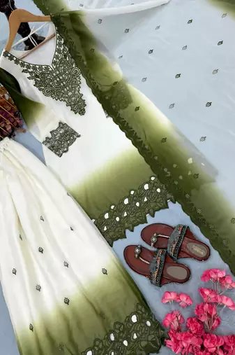 Olive premium dual tone georgette embroidered palazzo suit