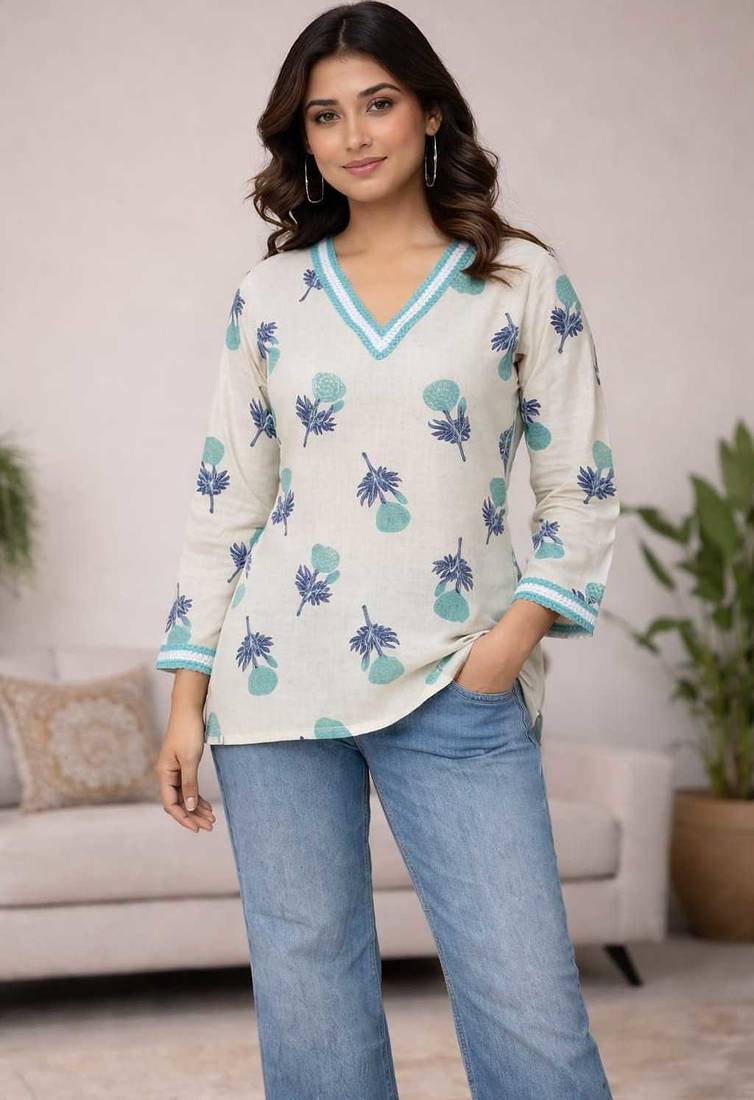 Off white cotton printed kurti