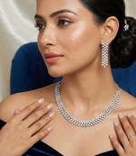 silver leaf cz necklace and earrings set  bridal wedding jewellery