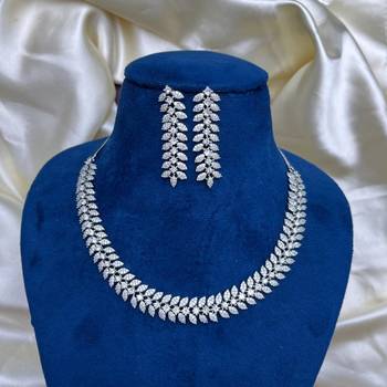 silver leaf cz necklace and earrings set  bridal wedding jewellery 2