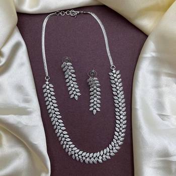 silver leaf cz necklace and earrings set  bridal wedding jewellery 3