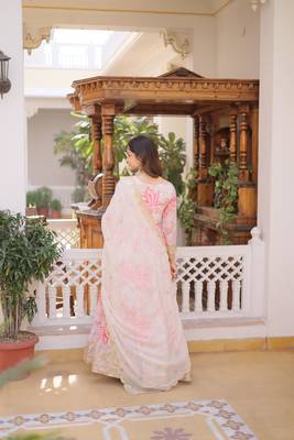Pink sequins zari embroidered russian silk anarkali gown with dupatta 4