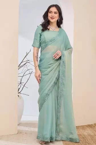 Solid silk blend ready to wear saree