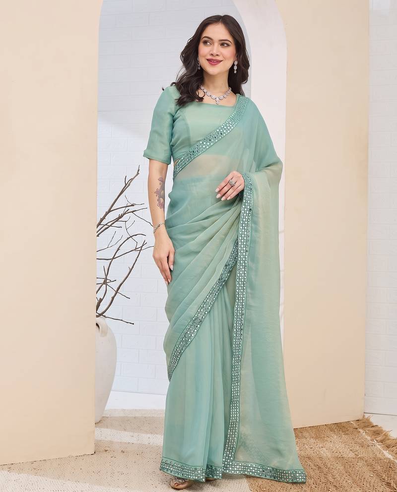 Solid silk blend ready to wear saree