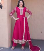 Pink sequins zari embroidered faux blooming anarkali gown set