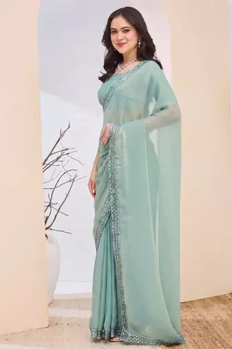 Solid silk blend ready to wear saree