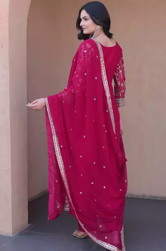 Pink sequins zari embroidered faux blooming anarkali gown set