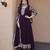 Wine sequins zari embroidered faux blooming anarkali gown set