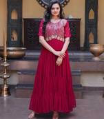 Pink sequins zari embroidered russian silk anarkali gown