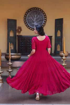 Pink sequins zari embroidered russian silk anarkali gown 4
