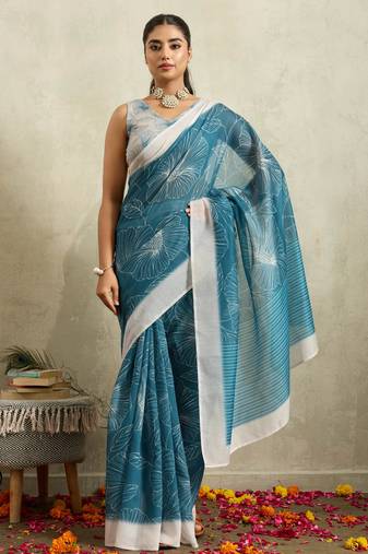 Floral printed silk blend ready to wear saree
