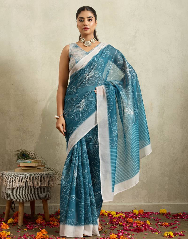 Floral printed silk blend ready to wear saree