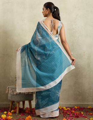 Floral printed silk blend ready to wear saree 2
