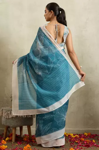 Floral printed silk blend ready to wear saree
