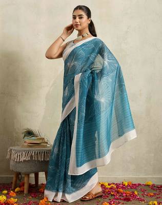 Floral printed silk blend ready to wear saree 3