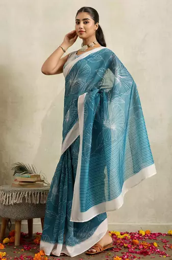 Floral printed silk blend ready to wear saree