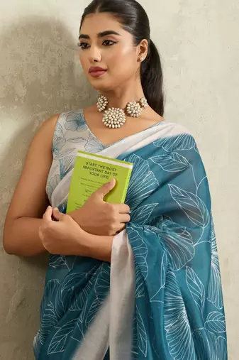 Floral printed silk blend ready to wear saree