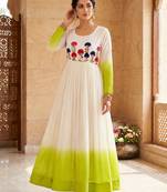 Green thread embroidered star georgette anarkali gown