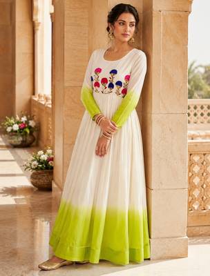 Green thread embroidered star georgette anarkali gown 2