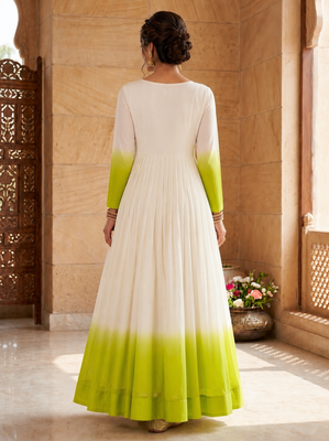 Green thread embroidered star georgette anarkali gown 4
