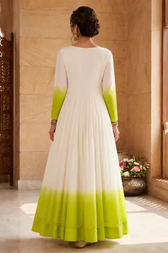 Green thread embroidered star georgette anarkali gown