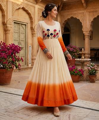 Orange thread embroidered star georgette anarkali gown 2