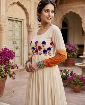 Orange thread embroidered star georgette anarkali gown 3