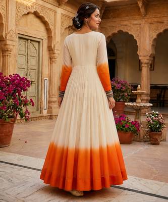 Orange thread embroidered star georgette anarkali gown 4