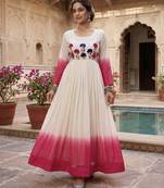 Pink thread embroidered star georgette anarkali gown