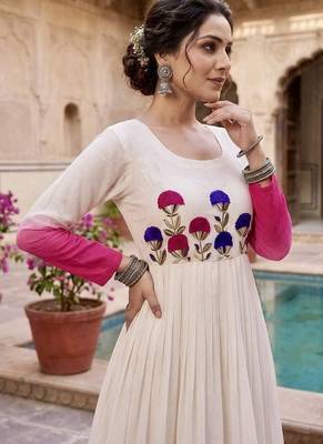 Pink thread embroidered star georgette anarkali gown 3